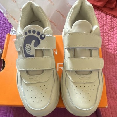 ORTOREX Women Ivory Hook & Loop Walking Sneaker Logo Strap Solid ST713
