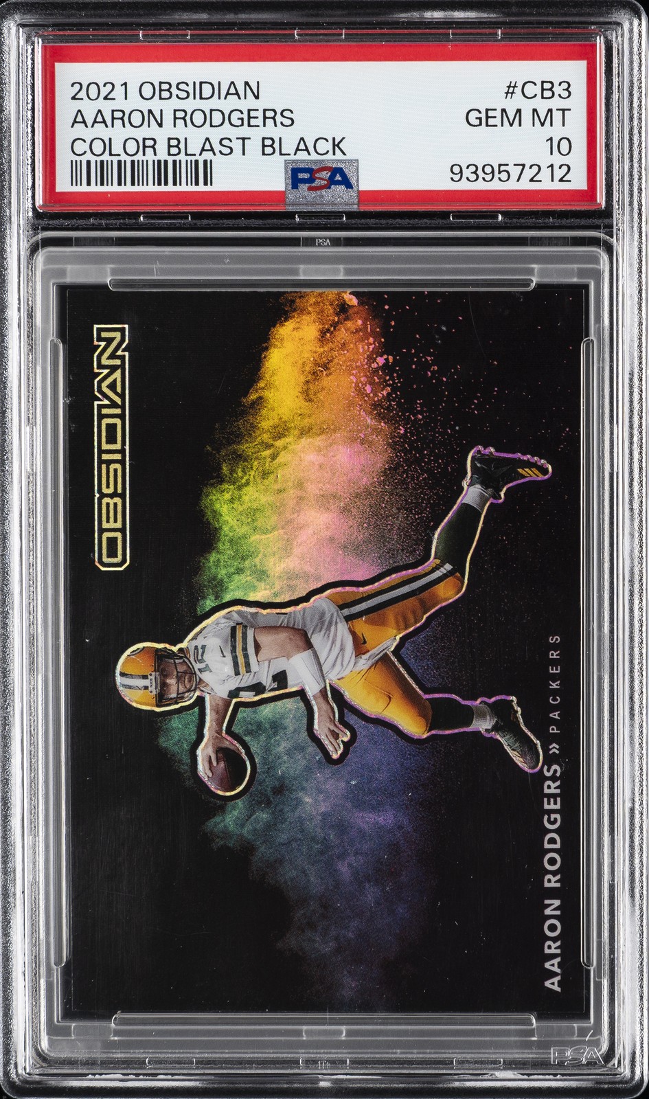 2021 PANINI OBSIDIAN COLOR BLAST BLACK #CB3 AARON RODGERS PSA 10