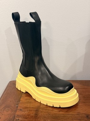 $1450 Bottega Veneta Women's Black Yellow Platform Chelsea Boots Shoes Size 39.5