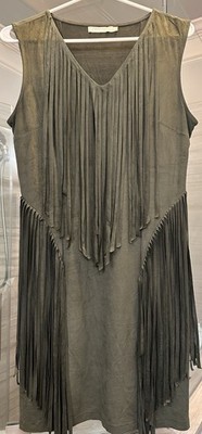 Vera & Lucy Green Suede Fringe Women s Dress Size L