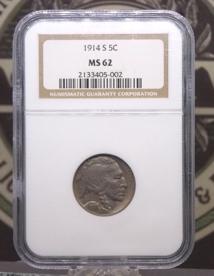 1914 "S" Indian Head BUFFALO Nickel 5c NGC MS62 #002 Unc Uncirculated ECC&C, Inc - Image 3 of 4