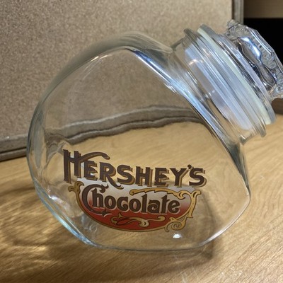 Vtg Hershey's Chocolate Tilted Glass Candy Jar - Airtight Lid - EPOC