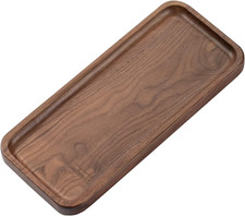 Walnut Serving Tray - Solid Wood Small Rectangle Platter for Bathroom, Dinner, T