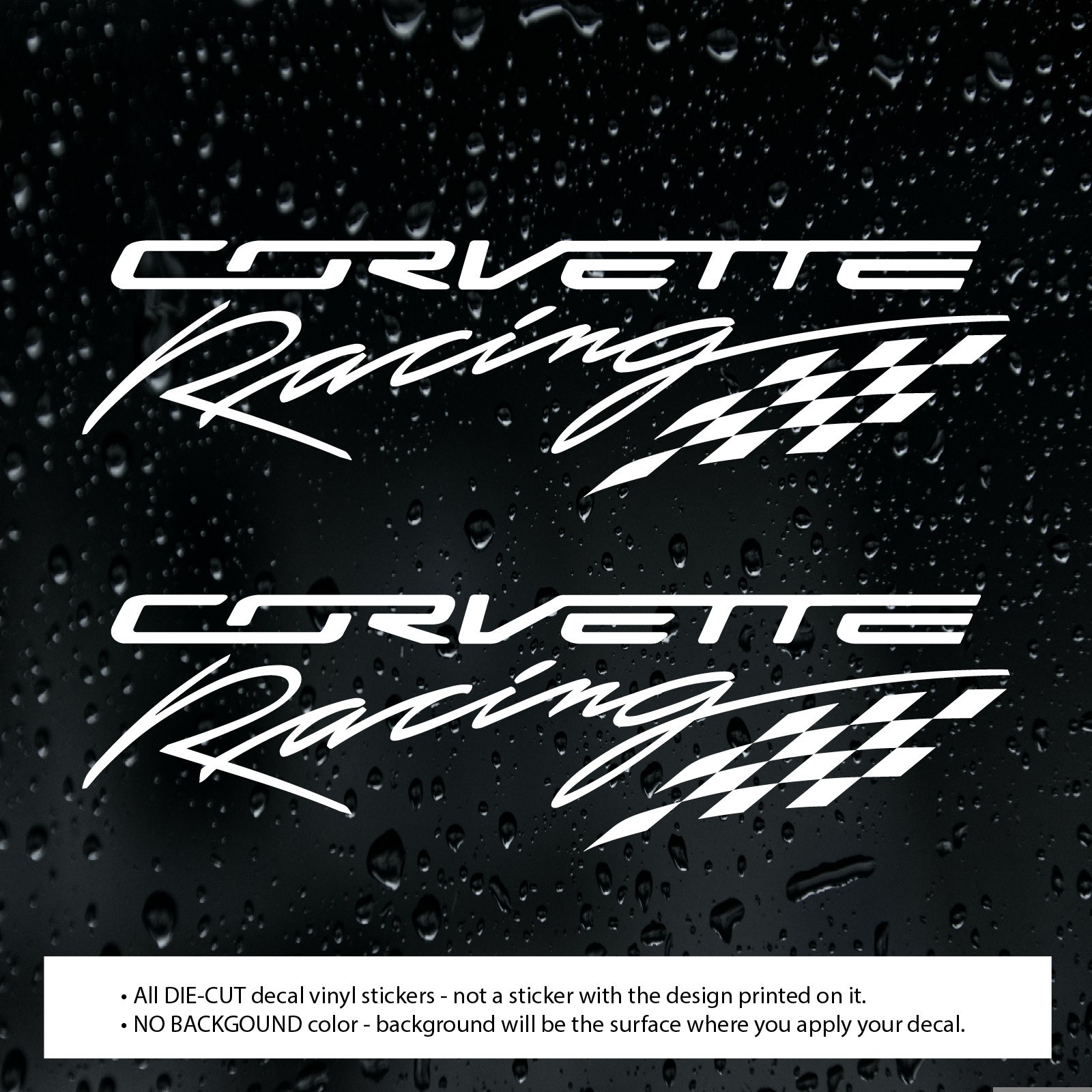 2pcs Corvette Racing Script & Flag (10" x 2.75") Decal Automotive Vinyl ...