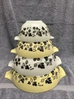 Vintage Pyrex Gooseberry Yellow, Black, White Cinderella Nesting Bowl Set of 4