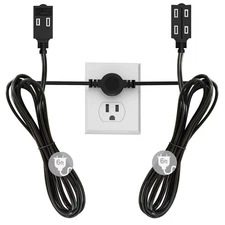 Twin Extension Cord Power Strip - 12 Feet Cord - 6 feet on Each Side - Flat H...