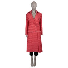 73920 auth CHANEL red cotton 20P LONG TWEED Coat Jacket 36 XS