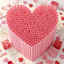 100PCS Valentines Day Heart Straws - Heart Shaped Pink Straws Plastic Disposable
