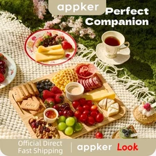 Charcuterie Board with Clear Lid | Bamboo Cheese Platter 6 Compartments Portable