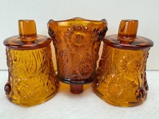 Vintage Amber Daisy Embossed Glass Votive Peg Candle Holder Cup Sconce Lot of 3