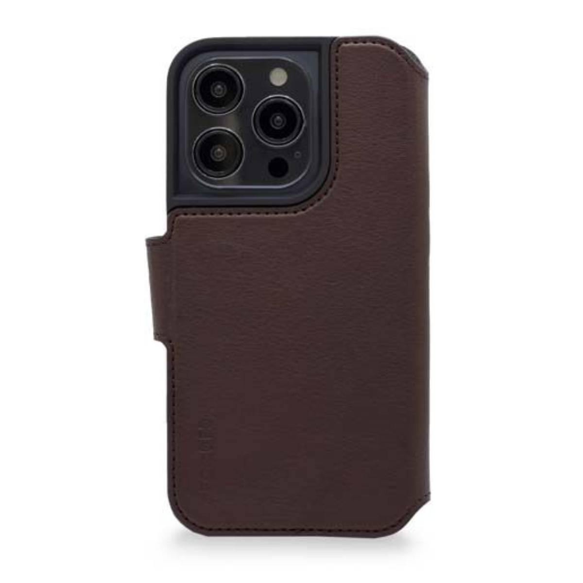 Coque folio iPhone 14 Plus en cuir véritable premium marron cognac
