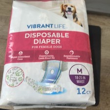 Vibrant Life Disposable Female Dog Diaper Med 18-25" Waist 12 Ct New Package