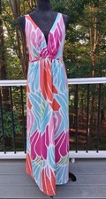 Natori Nightgown L Long V-Neck Sleeveless Maxi Dress Open Back Summer Pink