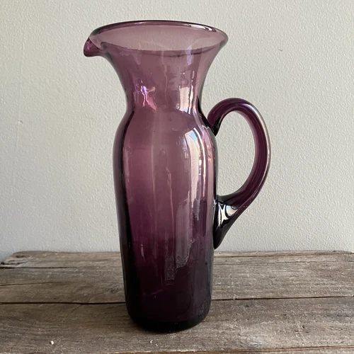 Vintage BLENKO Glass Amethyst Purple Violet Pitcher Vase Hand Blown 8"