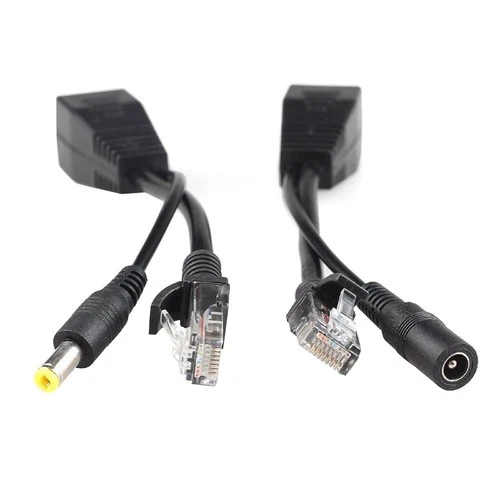1 Pair 12V POE Adapter Cable RJ45 Injector Splitter Network Power over Ethernet
