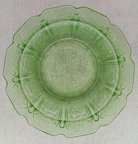 Jeannette Depression Uranium Glass Bowl Cherry Blossom Green 6"x1.5" EUC