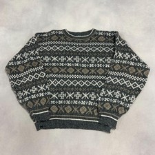Vintage Abstract Knitted Jumper Patterned Grandad Knit Sweater Men's L