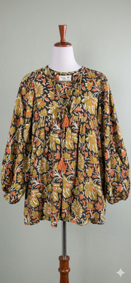 Mille Resort Travel Blouse Womens XXS Floral V Neck Long Sleeve Tunic Boho Top