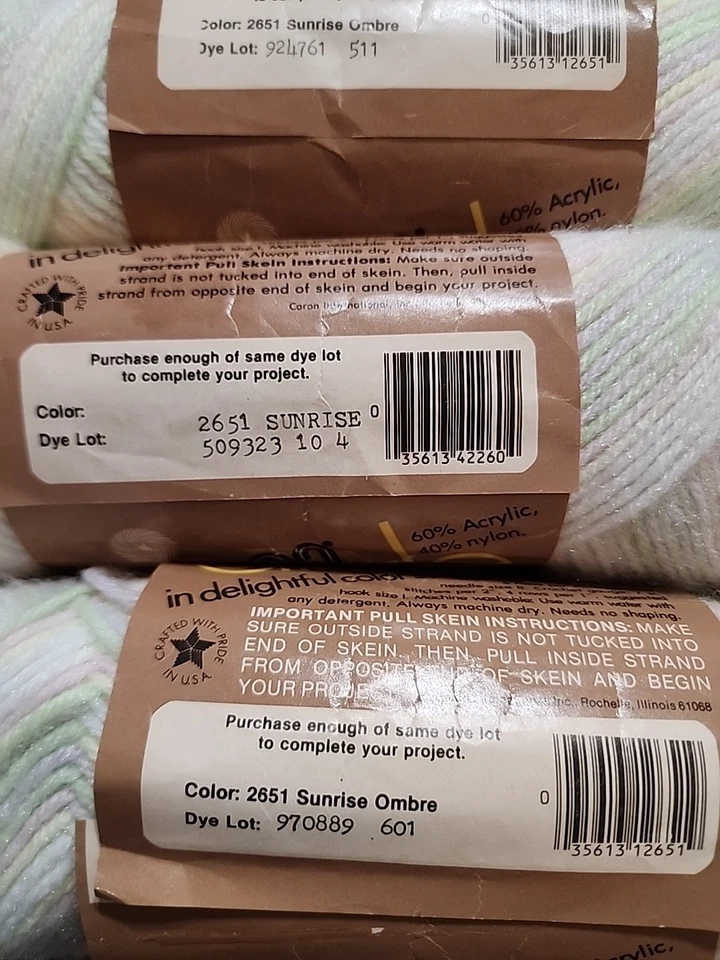 Caron Dazzleaire 5 madejas 2651 Sunrise Ombre diferentes lotes de tintes pasteles suaves Foto 3 de 4