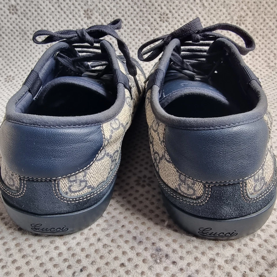 Gucci Azul Marino/Beige Gamuza y Cuero GG Supreme Lona Zapatillas bajas Reino Unido 71/2 Foto 4 de 4