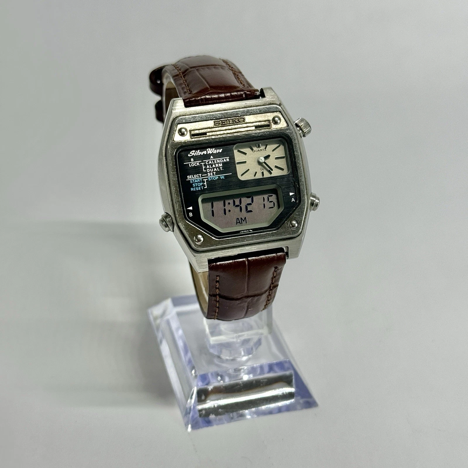 SEIKO Silverwave H239-5040 Silver Tone Ana/Digi Men Vintage Watch W506 *WORKING