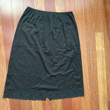 Vintage Lorraine Black Nylon Half Slip With Lace Hem Womens Large