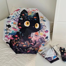 Cute Cartoon Fish and Cat Folding Umbrella Sun Protection Rain-proof UV Protecti