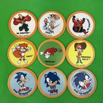 Lot of 9 Sonic The Hedgehog Pogs Sega 1995 Knuckles Dr Robotnik Tails Sally Nack