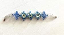 Blue Floral Beaded Bracelet Blue Beads Clear Seed Beads 7"