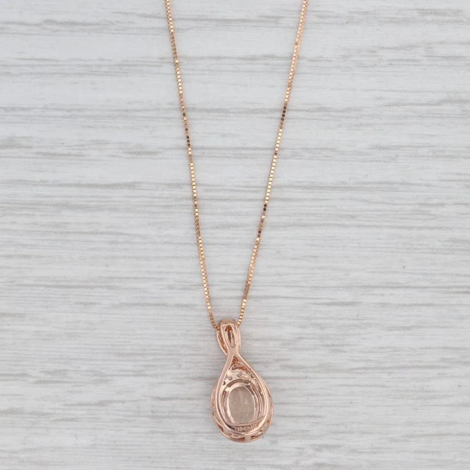 Collar colgante con halo de diamantes de morganita de 1,18 quilates de oro rosa de 14 k cadena de caja de 18,25" Foto 2 de 4