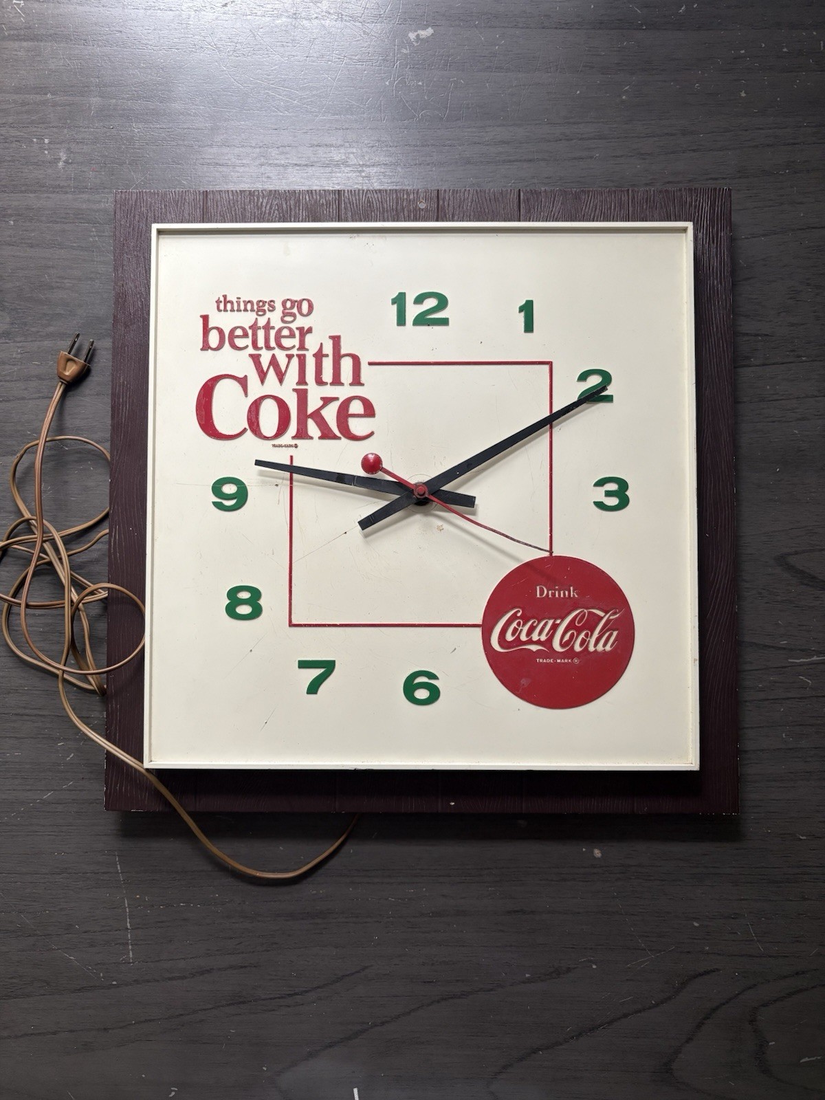 Vintage 1960s Coca-Cola Things Go Better With Coke Electric Wall Clock KCS Works
