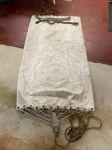 US Navy USN WW2 Military White Canvas Ship Barracks Sleeping Hammock Ropes Set