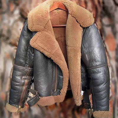 B3 RAF Brown Men's Bomber Flying Aviator Fur Irvin Real Shearling Leather Jacket