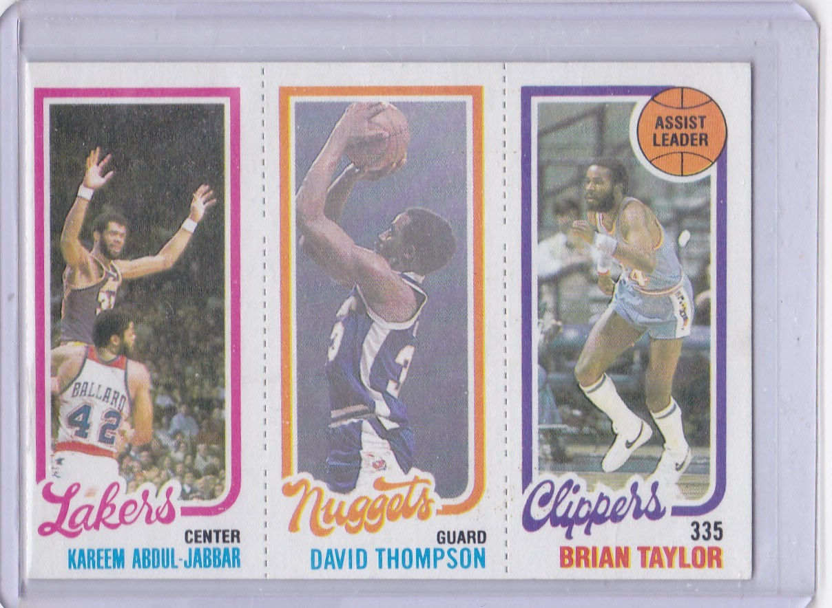 Kareem Abdul-Jabbar / David Thompson / Brian Taylor #79 / 135 / 216 Basketball Cards 1980 Topps trading card — raw and PSA graded price guide