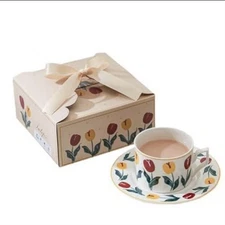 Vintage Floral Tea Cup & Saucer Set Ceramic Retro Coffee Cup Gift Box 6.8oz