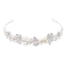 Silver Wedding Headband With Pearls Crystals Rhinestone Tiara Headpiece Decor