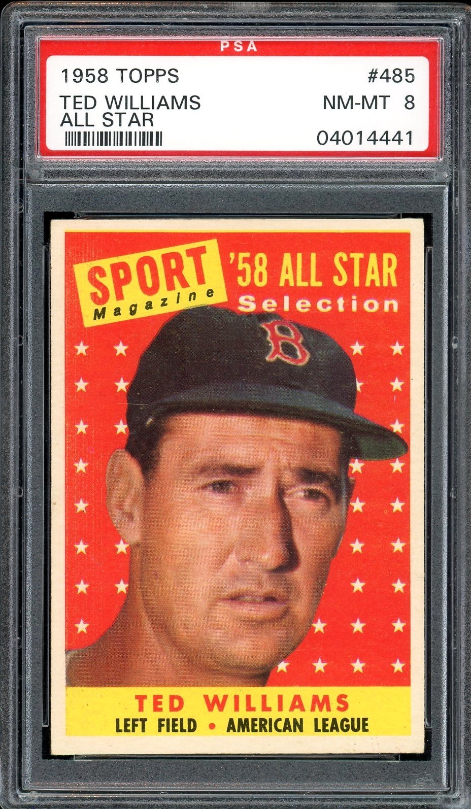 1958 Topps #485 Ted Williams All Star HOF Boston Red Sox PSA 8 NM-MT
