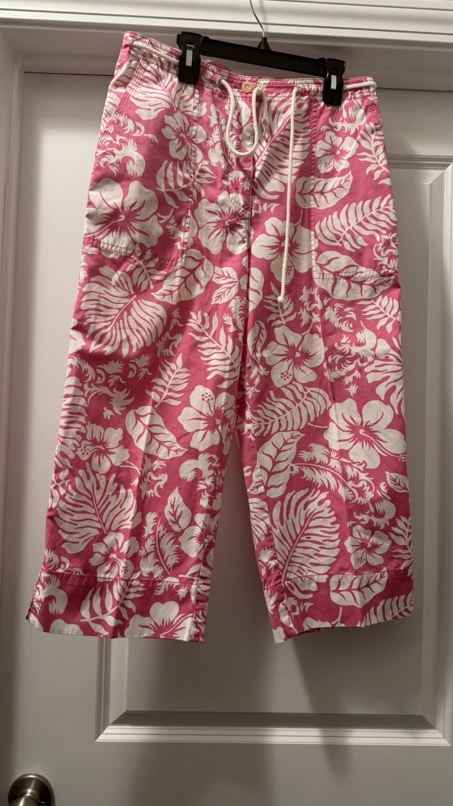 Vintage Ralph Lauren Capri Pants Womens Size 6 Tropical Floral Pink White 90