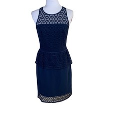 Tahari ASL Size 4 Shannon Lace Tiered Dress Navy Sleeveless Garden Party NEW 