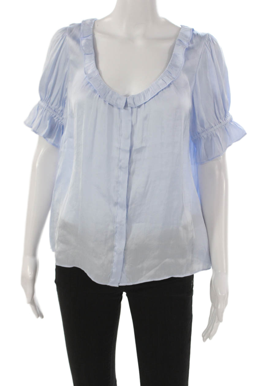 J Crew Womens Basic Blouse Blue Short Sleeve Scoop Neck Polyester Size SFree Shipping in US $100+ Orders | $6.95 Orders Below