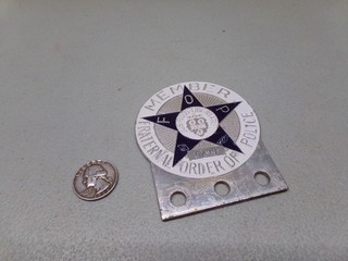 Vintage Aluminum Car License Plate Topper Member Fraternal Order of Police 6299