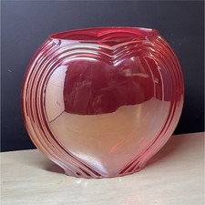 Heart-Shaped Glass Vase Abstract Pattern, Red Clear Art Glass Flower Vase