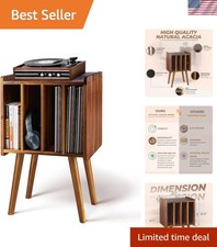 Handcrafted Acacia Wood Record Player Stand - Dual Storage for Vinyl and Books