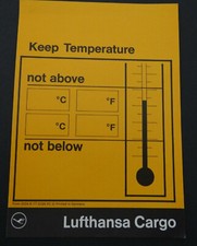 Fracht-Aufkleber Lufthansa Cargo Keep Temperature min max Luftfracht Label 70er