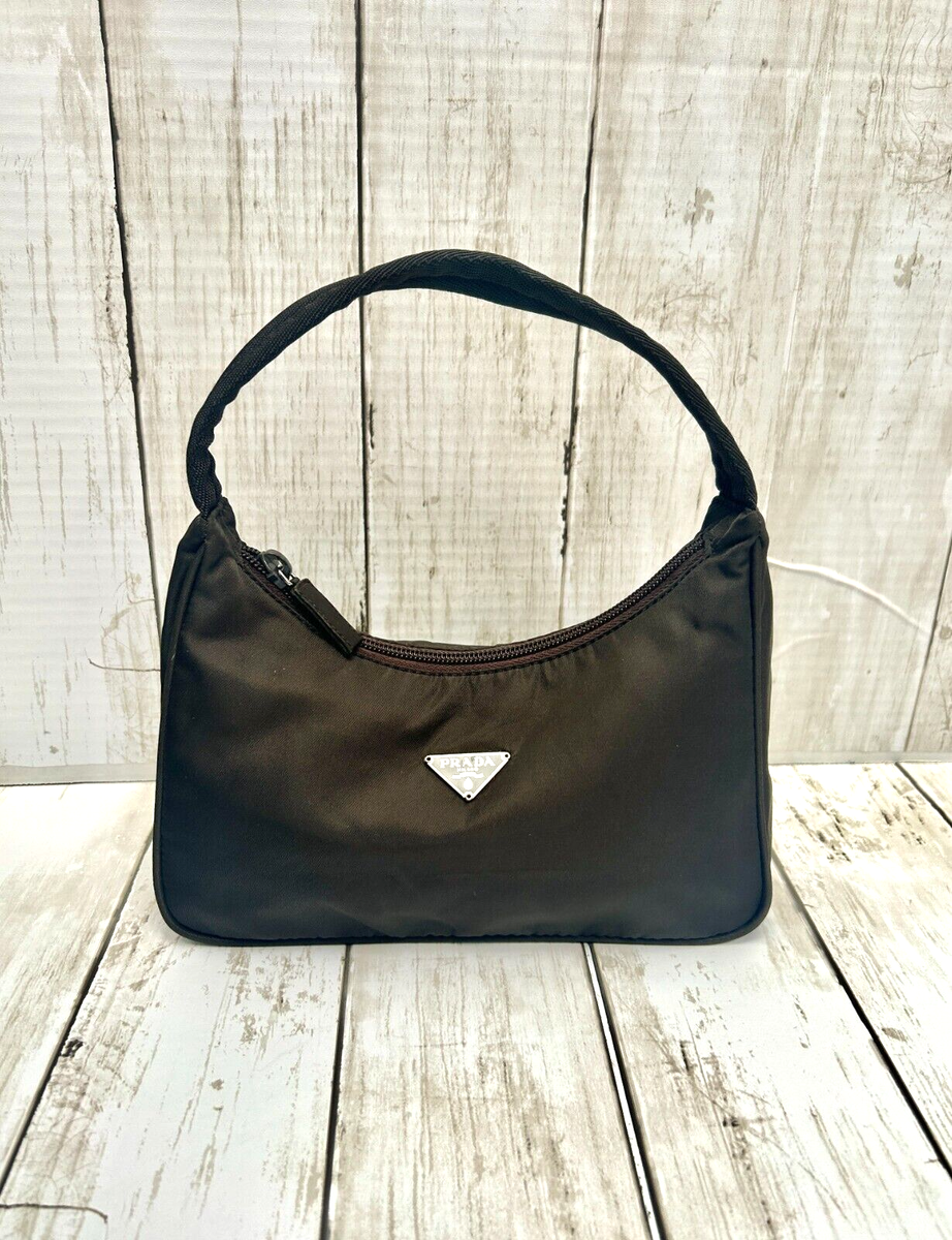 PRADA Mini BROWN Tessuto NYLON Y2K Hobo Top Handle # 31 EUC PRADA Mini BROWN Tessuto NYLON Y2K Hobo Top Handle # 31 EUC