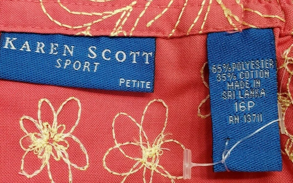 Pantalones capri Karen Scott para mujer talla 16 Petite 16P rosa anaranjado amarillo floral Foto 2 de 4