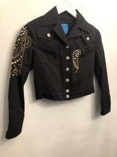 Christian Lacroix Vintage Black Cropped Denim Gold Studded Jacket-40-uk6/8 Rare