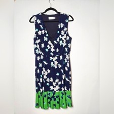 Eliza J Printed Surplus Bodice Floral Sleeveless Midi Dress Navy Green Womens 8