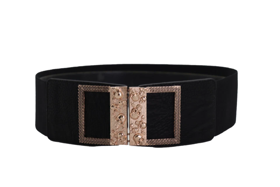 Women Black Elastic Casual Style Fashion Belt Gold Metal Skull Buckle Size S M - Image 4 of 4