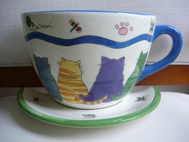 Anne Ormsby Fat Cats Ceramic Giant Half Tea Cup Wall Mount
